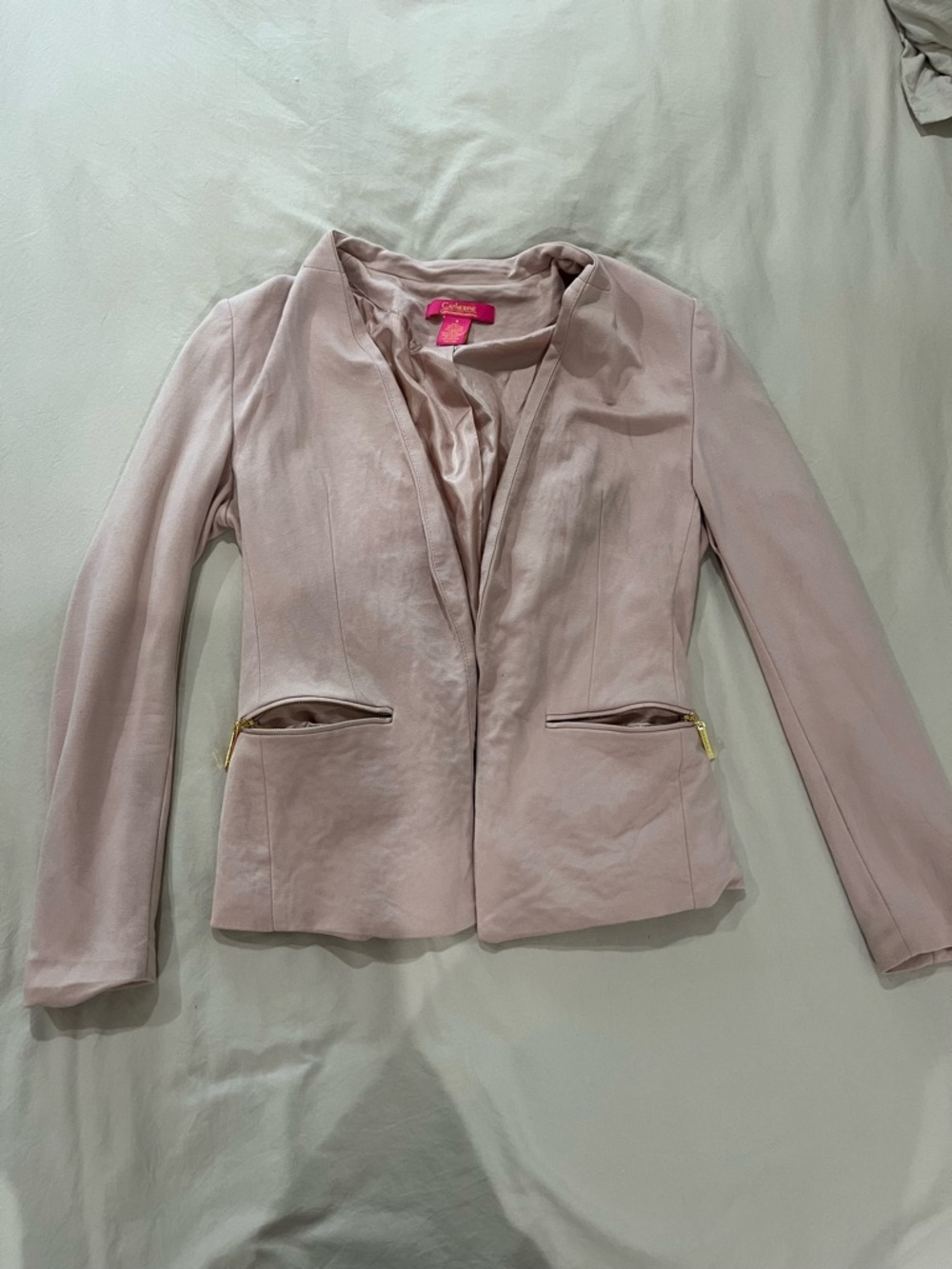 Catherine Light Blush Pink Fitted Zip-Pocket Blazer